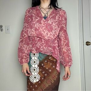 Express Paisley Wrap Front Tie Light Pink Top XS